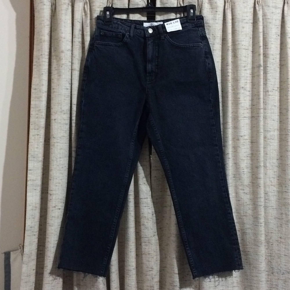 Topshop Raw Hem Crop Straight Leg Jeans In Blue Black